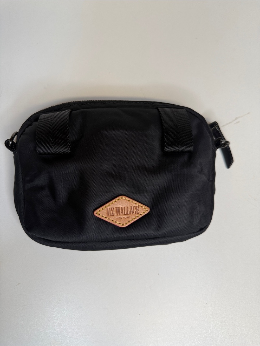 MZ Wallace Black Padded Nylon Bowery Convertible Belt Bag Leather Logo Patch